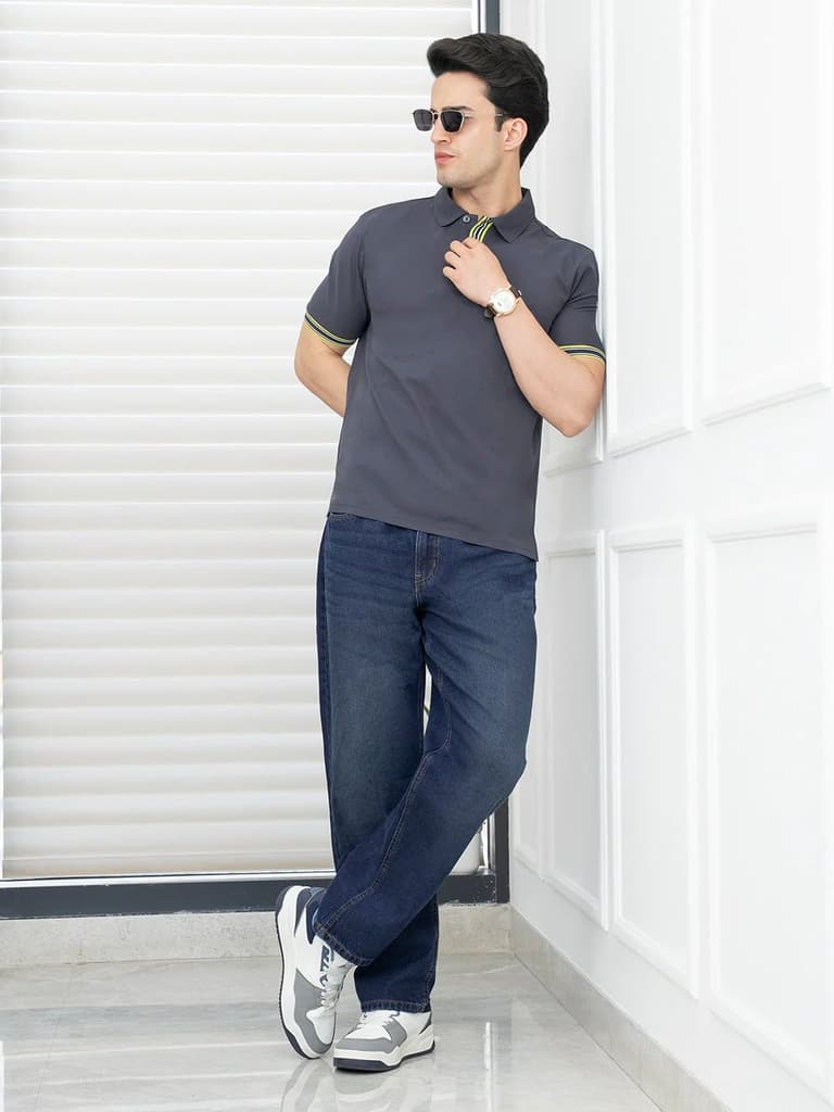 T Shirts for Men in Dark Grey | Polyester Polo T Shirt — photo 4