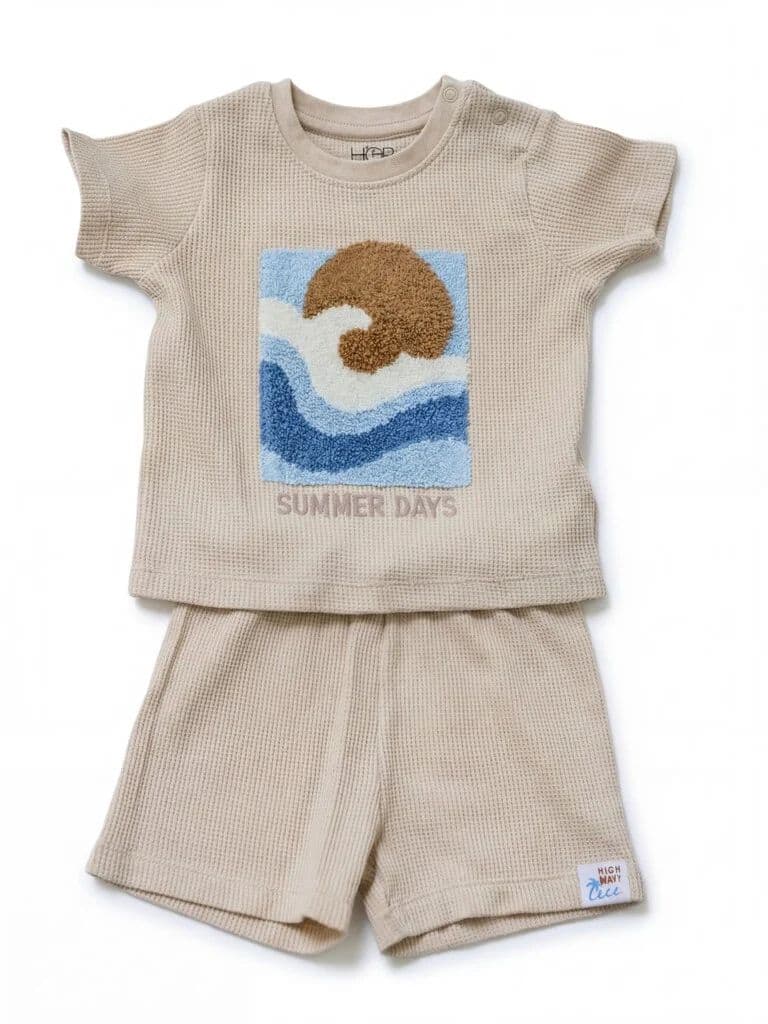 HOP Baby Boys Beige Graphic T-Shirt and Shorts Set — photo 2