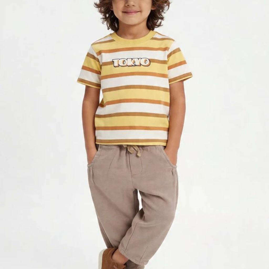 HOP Kids Boys Light Taupe Relaxed Fit Cotton Trousers