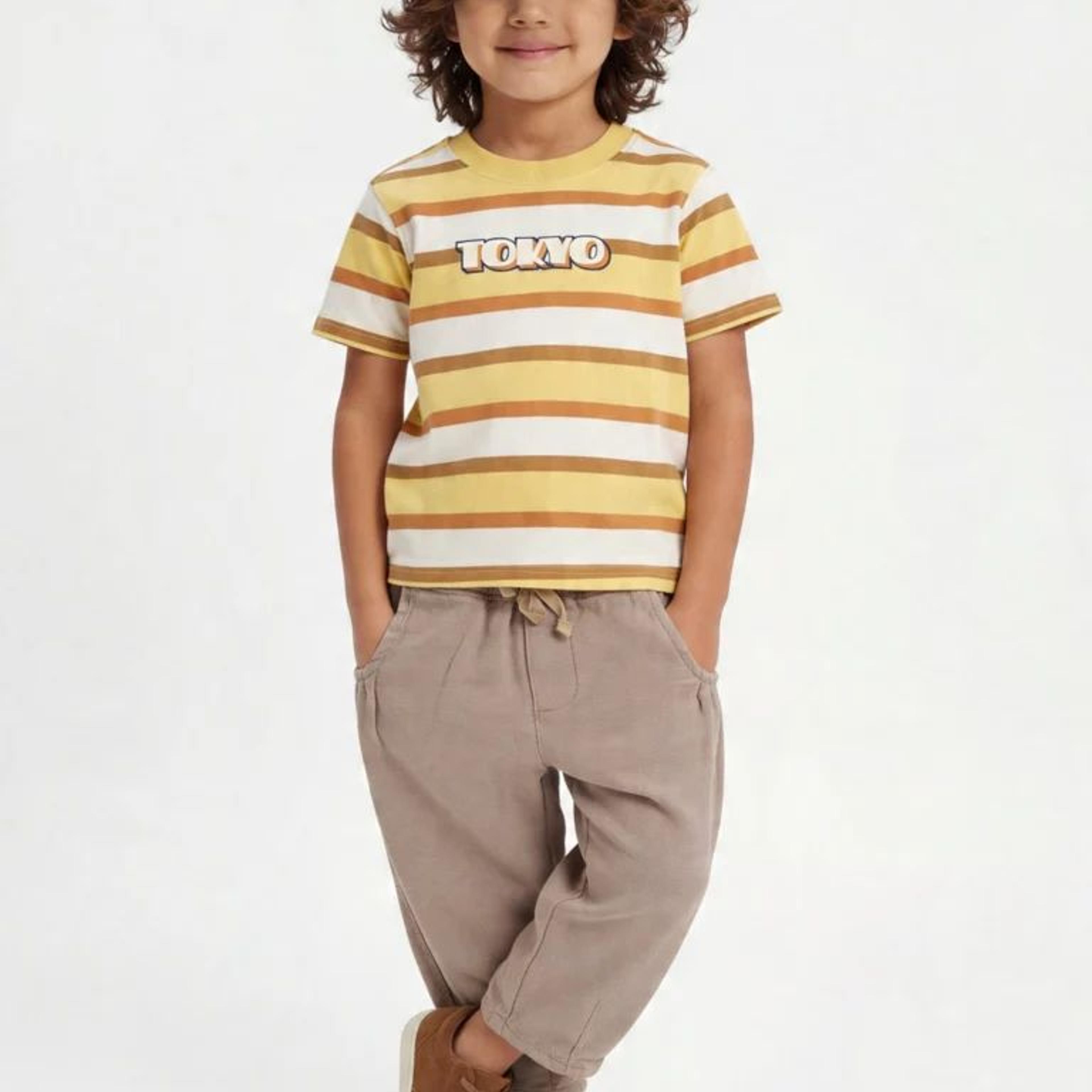 HOP Kids Boys Light Taupe Relaxed Fit Cotton Trousers