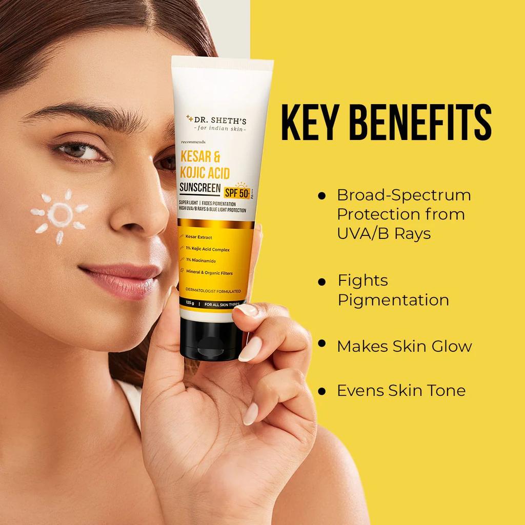 Kesar & Kojic Acid Sunscreen - 125g In-Vivo Tested SPF 50+ PA ++++