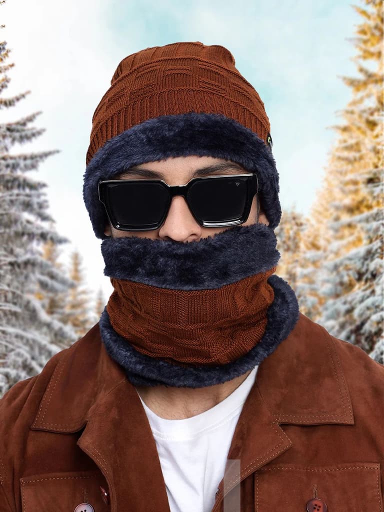 Unisex Woolen Beanie Cap Plus Wrap — photo 6