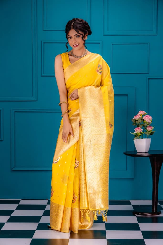 Mimosa Women's Woven Design Banarasi Style Art Silk Saree With Blouse Piece : SA00001759GDFREE — photo 4