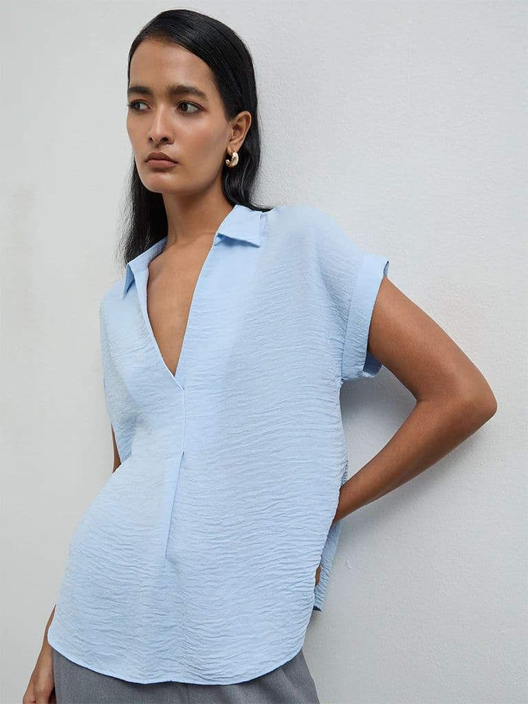 Wardrobe Light Blue Crinkle-Textured Blouse — photo 2