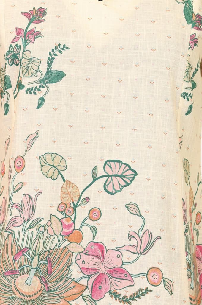 Beige Floral Printed Pure Cotton Straight Kurta — photo 3