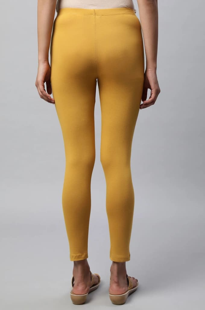 Yellow Solid Skinny Fit Cotton Tights With Slip On Closure — photo 2