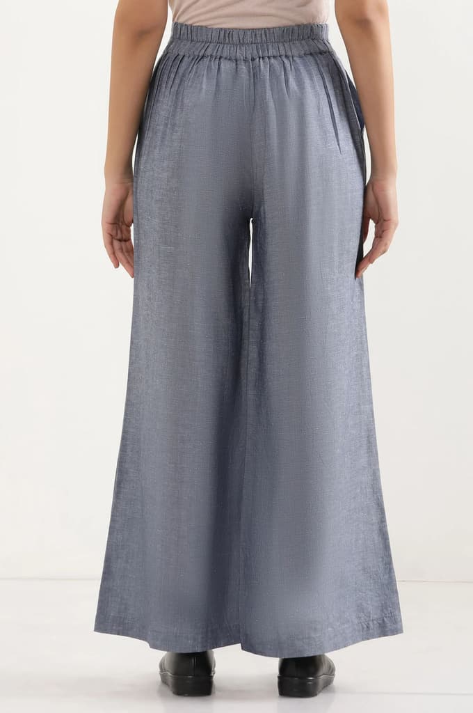 Blue Solid Flared Denim Pants With Tie Detail — photo 4
