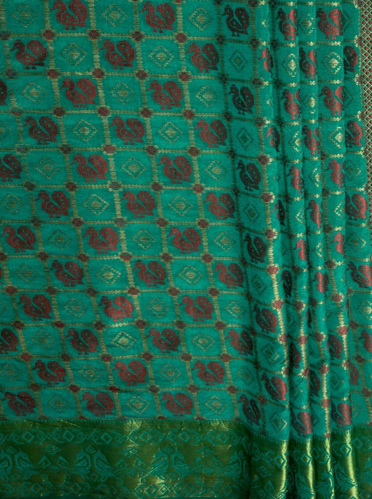 MIMOSA Women's Woven Design Patola Style Raw Silk Saree with Blouse Piece - Rama ( SA00003139RMFREE ) — photo 6