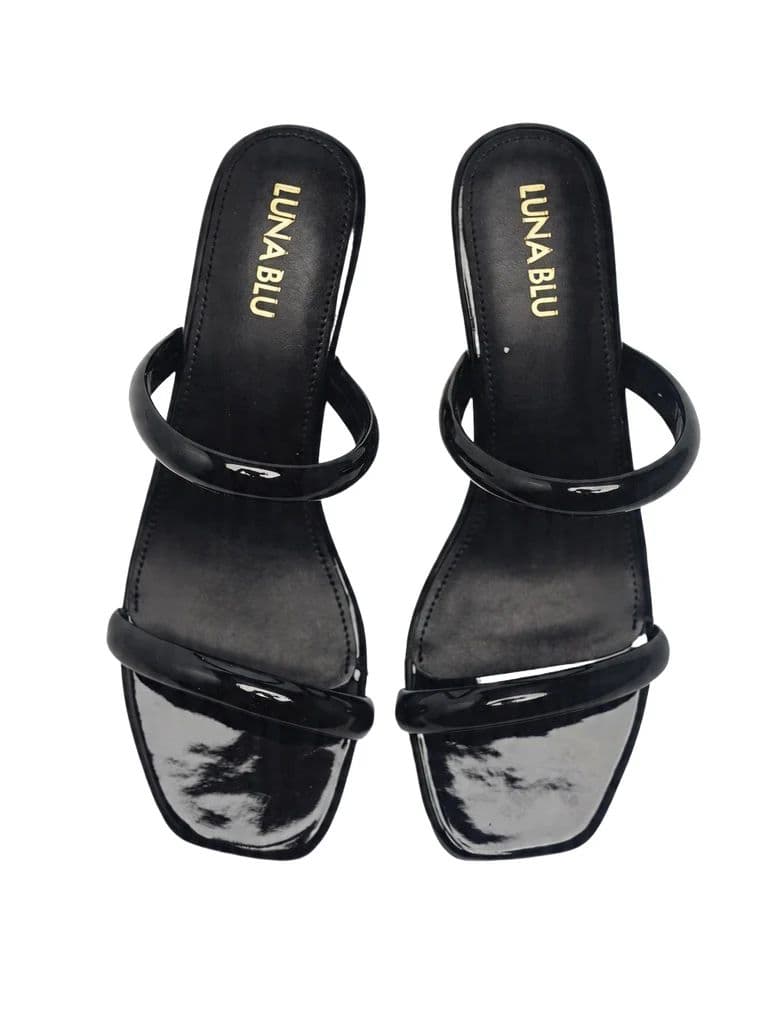 LUNA BLU Black Dual-Strap Square-Toe Heel Sandals — photo 3