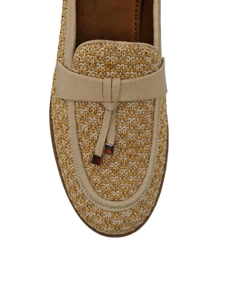 LUNA BLU Beige Natural Woven Rafia Penny Trim Loafers — photo 4