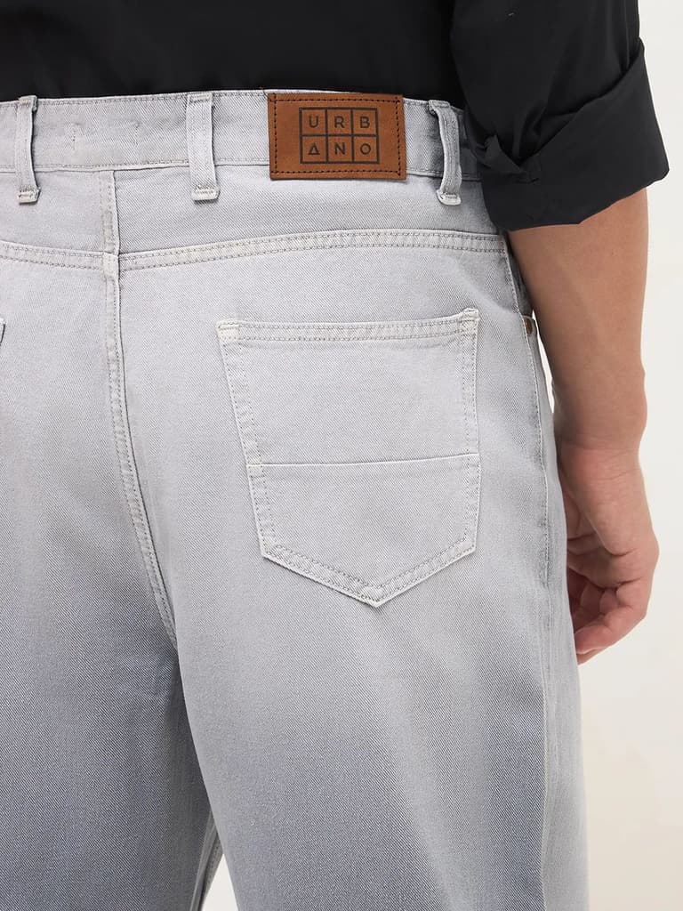 Men's Light Grey Loose Baggy Fit Heavy Washed Faded Denim Jeans Non-Stretchable — photo 6