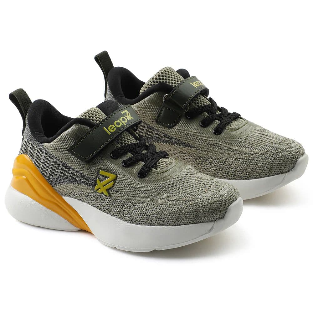 Leap7x Olive Green Sports Lacing Running Shoes For Kids COVER-02 By Liberty — photo 5