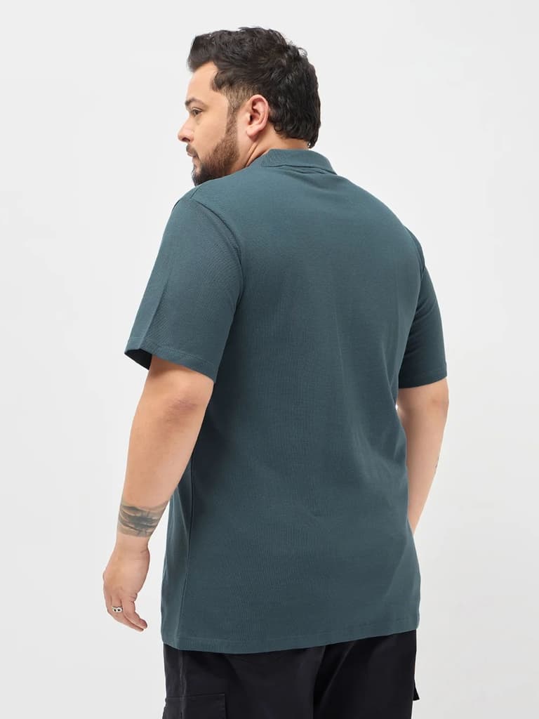 Plus Men's Dark Grey Solid Regular Fit Half Sleeve Cotton Polo T-Shirt — photo 4