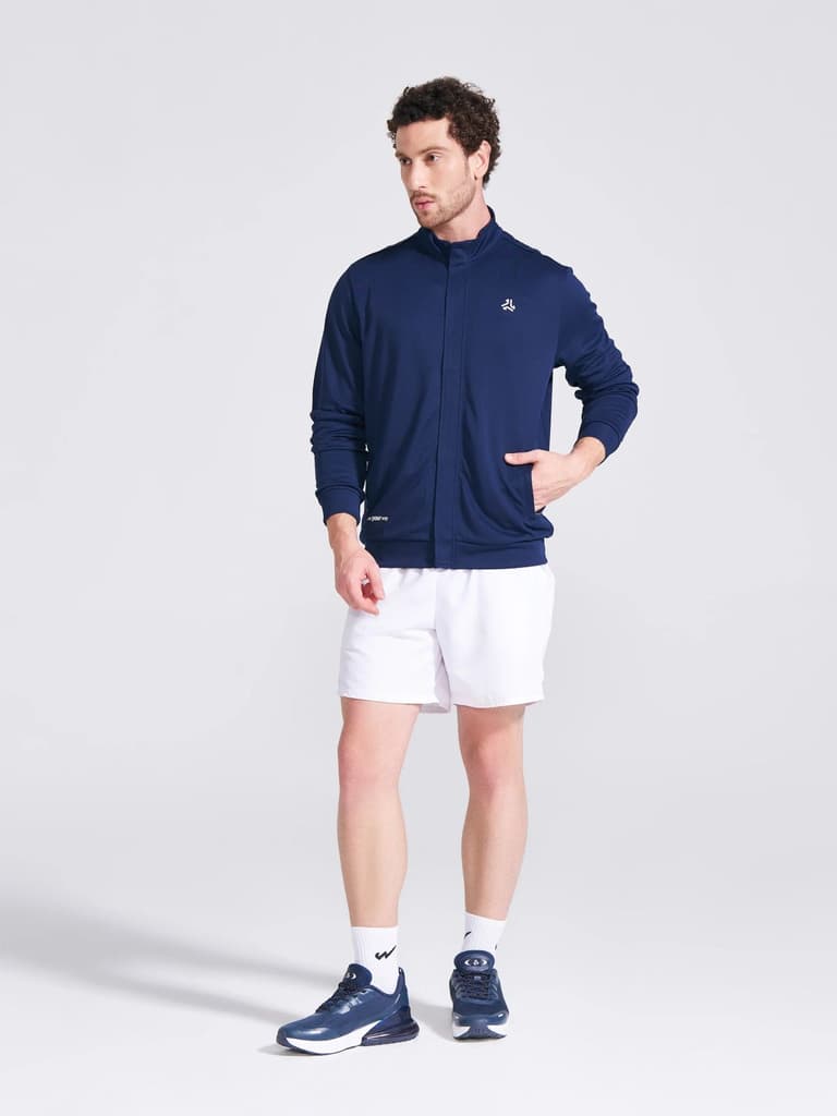 Men's Navy Solid Stand Collar Jacket — photo 7