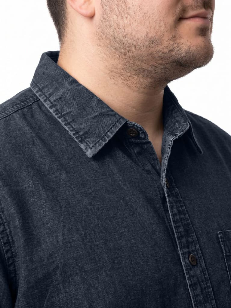 Plus Men's Dark Blue Oversized Fit Half Sleeve Solid Casual Denim Shirt — photo 6