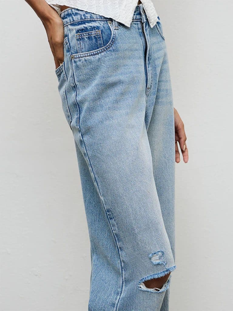 Nuon Blue Washed Distressed High-Rise Jeans — photo 3