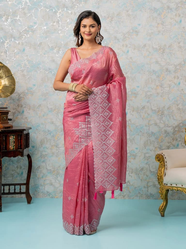 Mimosa Women's Woven Design Banarasi Style Tissue Crush Saree With Blouse Piece : SA00002015STFREE — photo 2