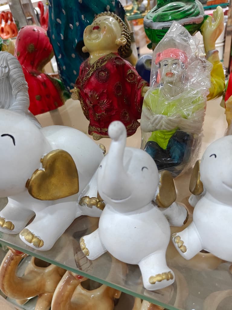 White Elephant Statue | Decorative | Porcelain | Gold Trim