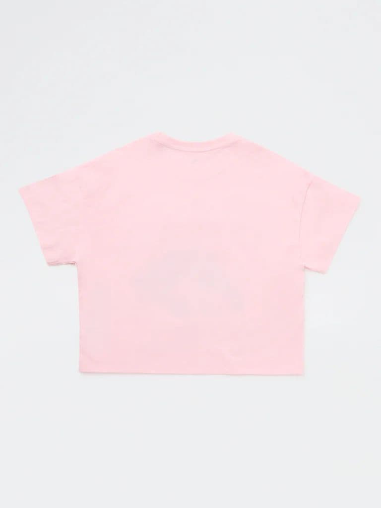 Y&F Kids Girls Pink Printed Cotton T-Shirt — photo 5