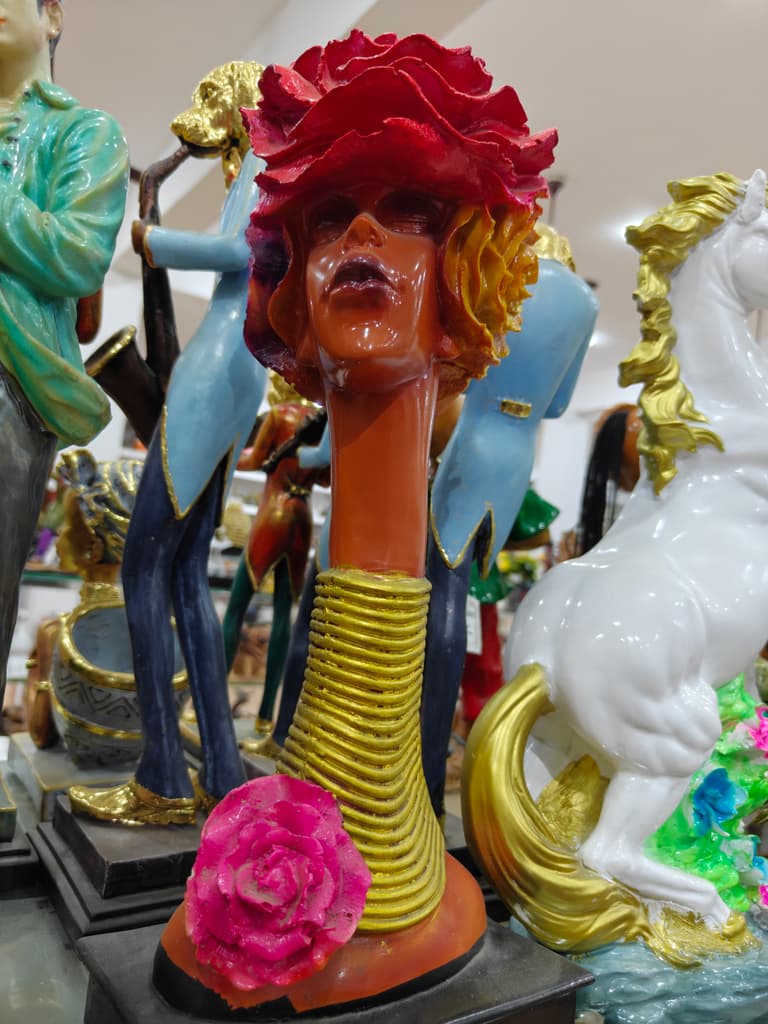 Gold Statue of Woman with Flower in Hair | Decorative | Bronze | Pink