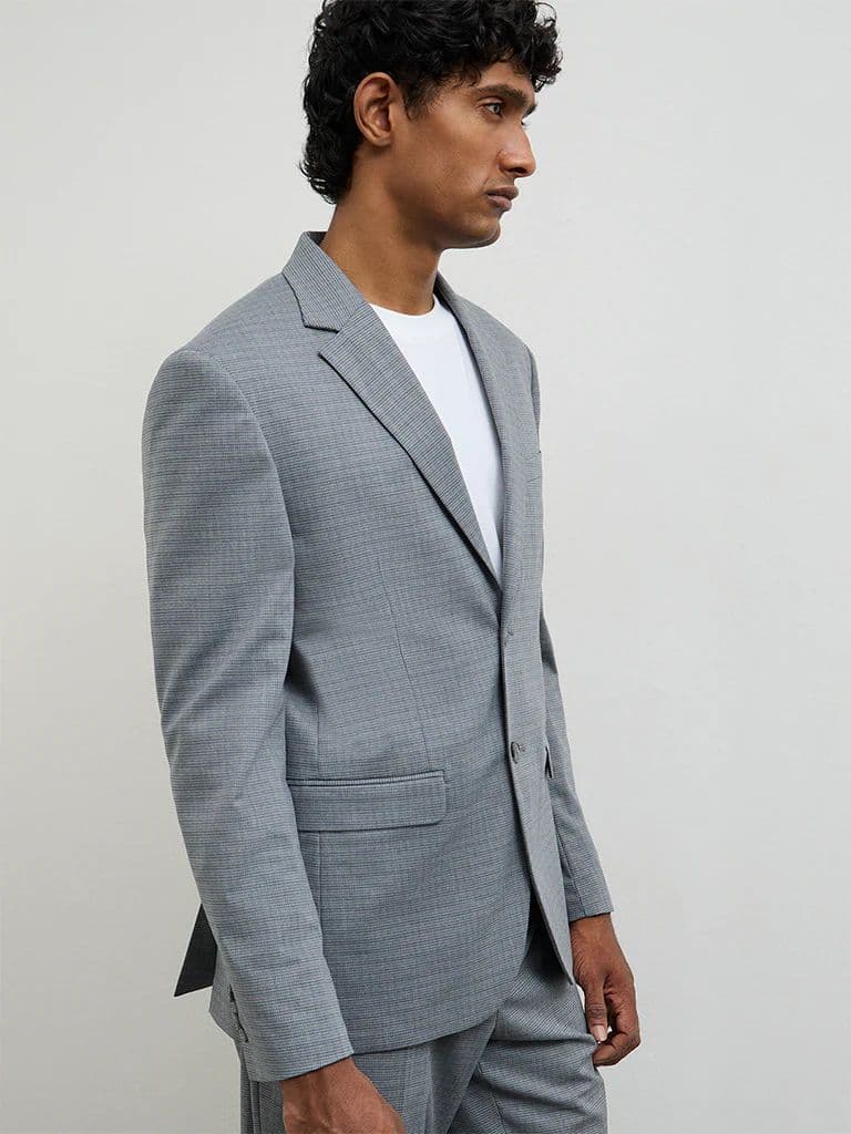 WES Formals Grey Houndstooth Checkered Slim-Fit Blazer — photo 2