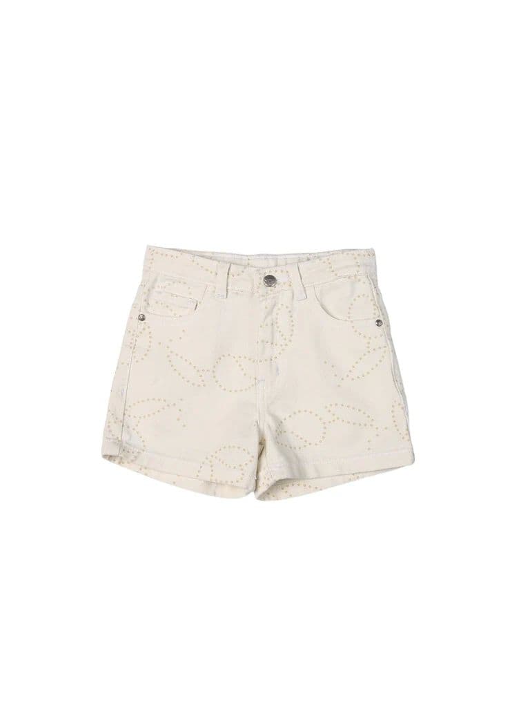 HOP Kids Girls Off-White Schiffli Pattern Denim Shorts — photo 3