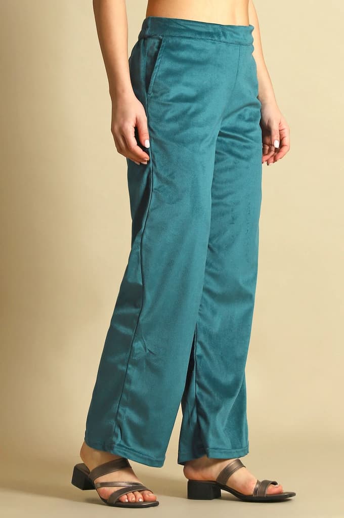 Green Solid Straight Fit Pants with YKK Zipper — photo 6