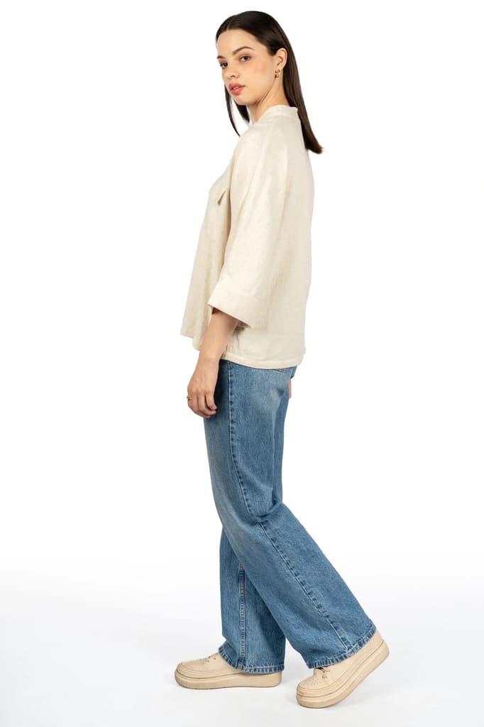 Beige Cotton Double Cloth Spandex Top — photo 5