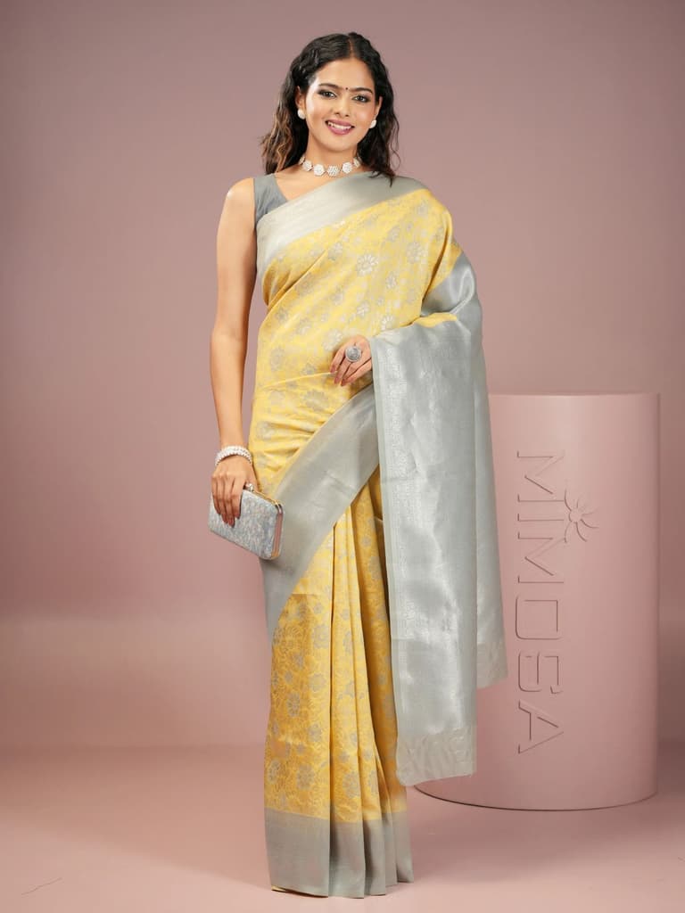 Mimosa Women's Woven Design Kanjivaram Style Art Silk Saree With Blouse Piece : SA00002003YLWFREE — photo 5
