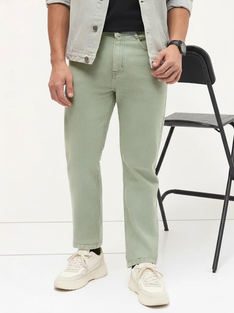 Men's Ice Grey Regular Fit Towel Washed Yellow Tint Denim Jeans Stretchable — photo 2