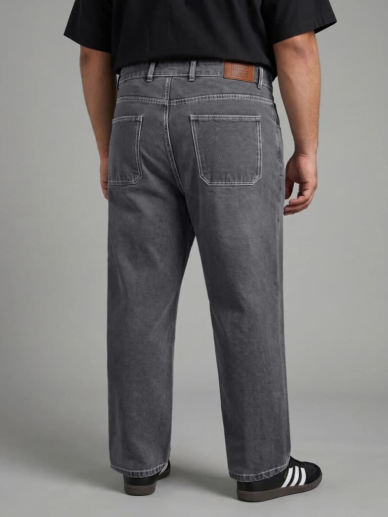 Plus Men's Dark Grey Loose Baggy Fit Washed Denim Jeans Non-Stretchable — photo 3