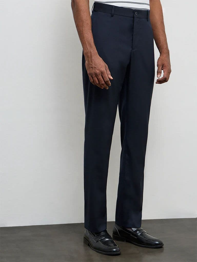 WES Formals Navy Pinstripe Relaxed-Fit Mid-Rise Trousers — photo 2