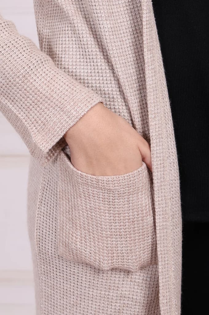 Beige Solid Rayon Winter Trench Jacket — photo 7