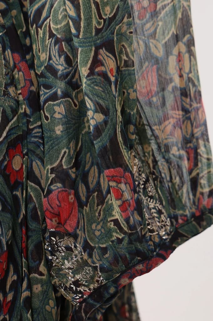 Navy Blue Foil Printed Floral Chiffon Crop Top with Skirt Set — photo 7