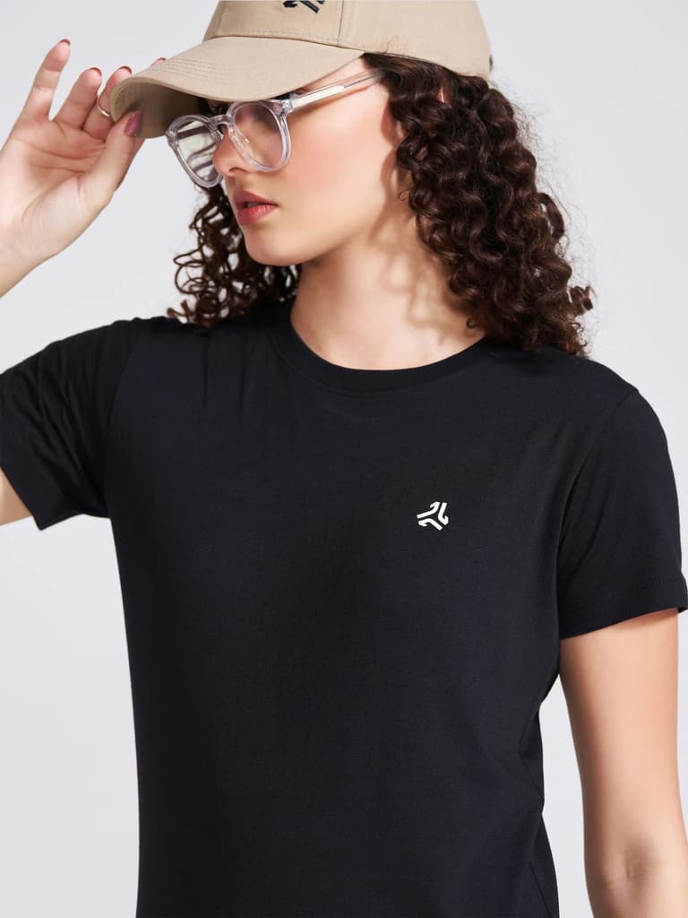 Women's Black Solid Round Neck T-Shirt — photo 3