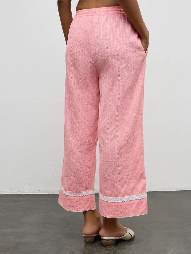 Utsa Pink Embroidered Cotton Pants — photo 4