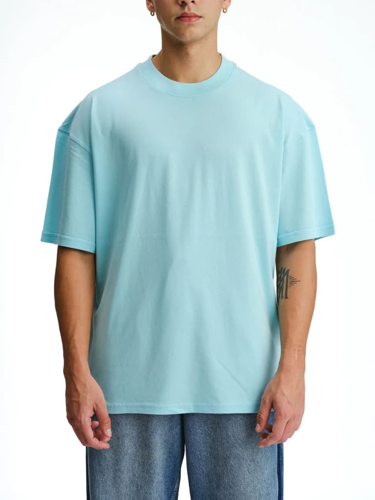 Solid Aqua Soft Jersey Oversized T-shirt — photo 2