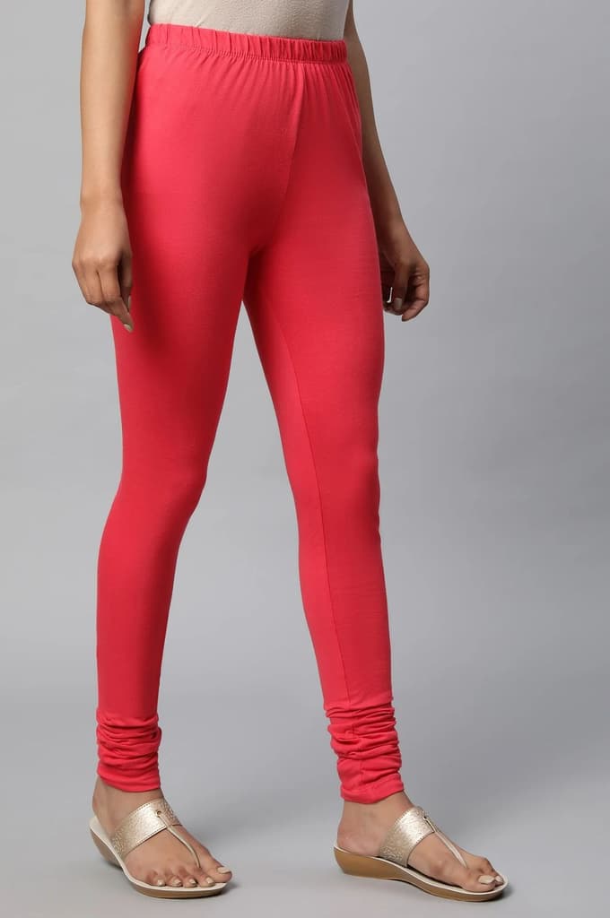 Red Solid Skinny Fit Cotton Churidar With Elasticated Waistband — photo 4