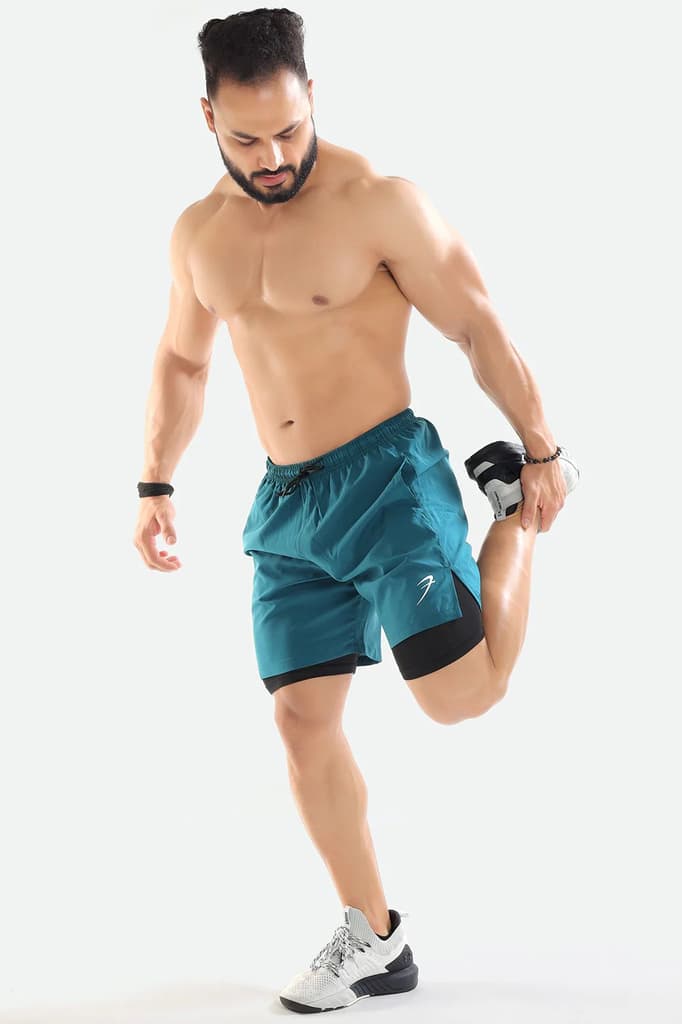 2 in 1 Compression Shorts Teal — S