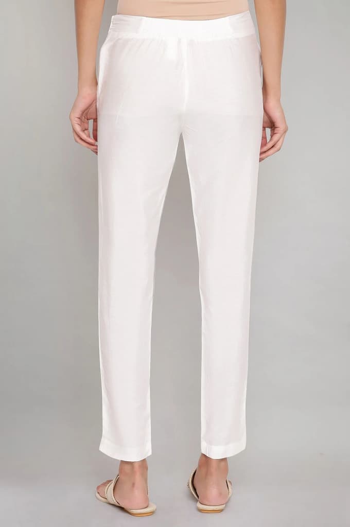 White Solid Plain Straight Cotton Slim Pant — photo 2