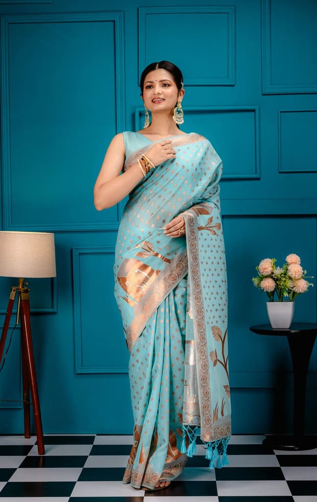 Mimosa Women's Woven Design Banarasi Style Art Silk Saree With Blouse Piece : SA00001828ANFREE — Ananda