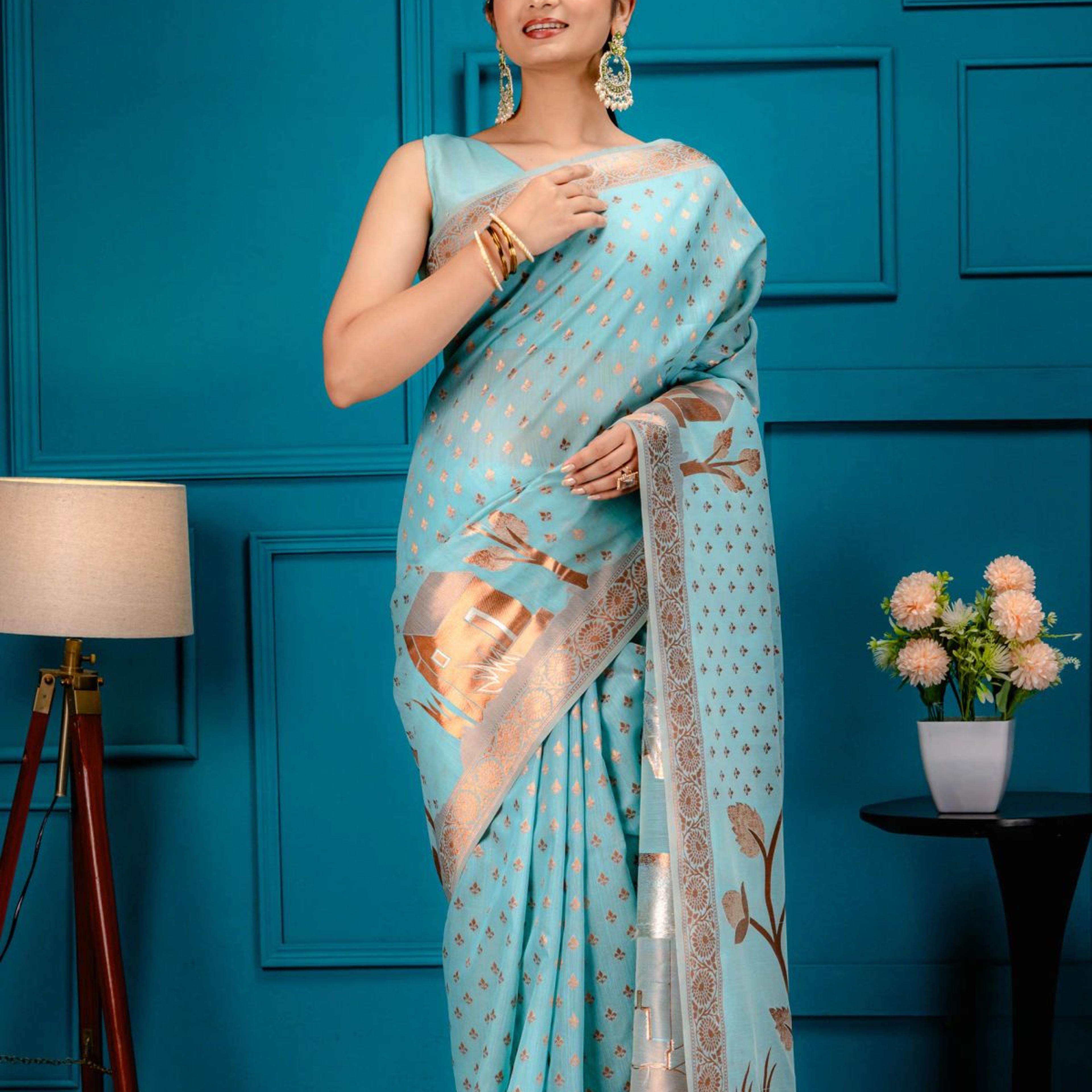 Mimosa Women's Woven Design Banarasi Style Art Silk Saree With Blouse Piece : SA00001828ANFREE