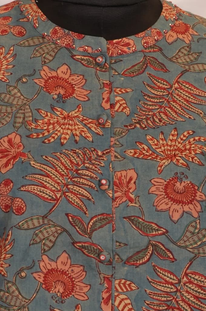 Blue Floral Printed Pure Cotton Straight Top — photo 3