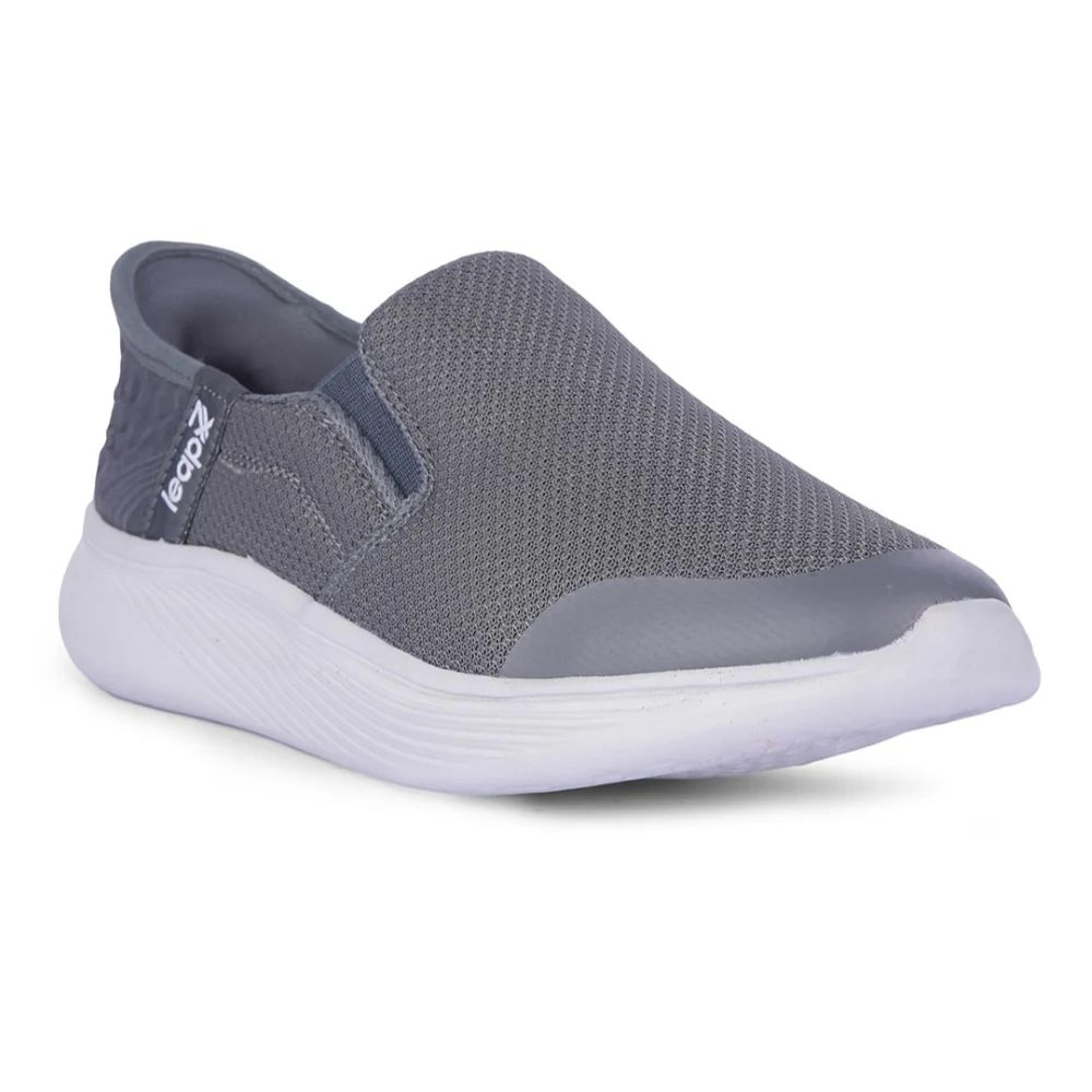 Leap7x Dark Grey Sports Non Lacing Walking Shoes For Men EZZAR-1 By Liberty