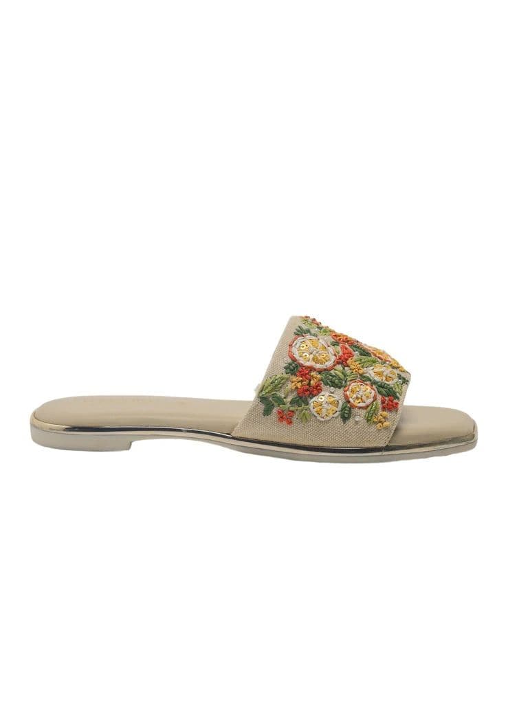 LUNA BLU Multicolor Floral-Embroidered Square Toe Slides — photo 2