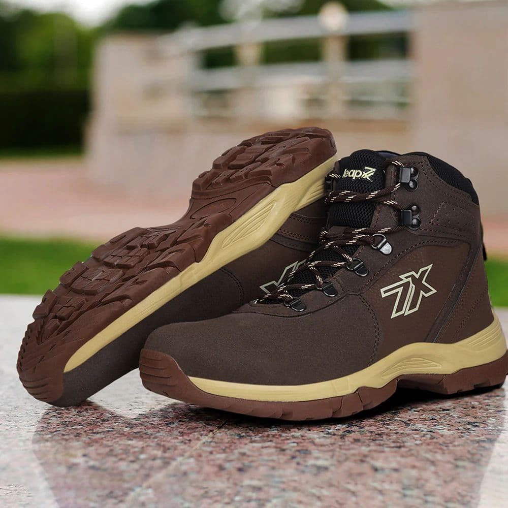 Leap7x Brown Sports Lace-Up High Ankle Trekking Shoes For Men PLATINUM-E By Liberty — photo 4