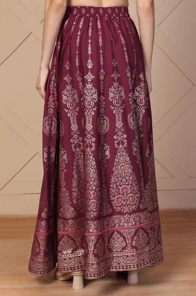 Maroon Ethnic Printed Flared Skirt — photo 4