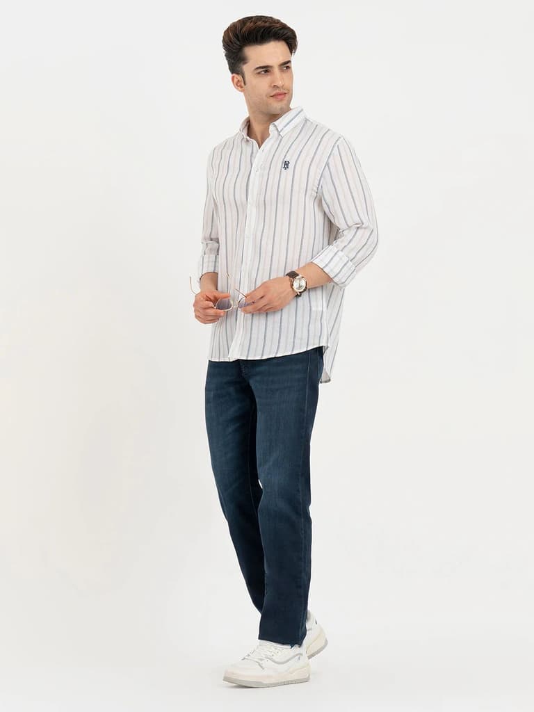 Shirts for Men in White | Striped Full Sleeve Shirt — photo 5