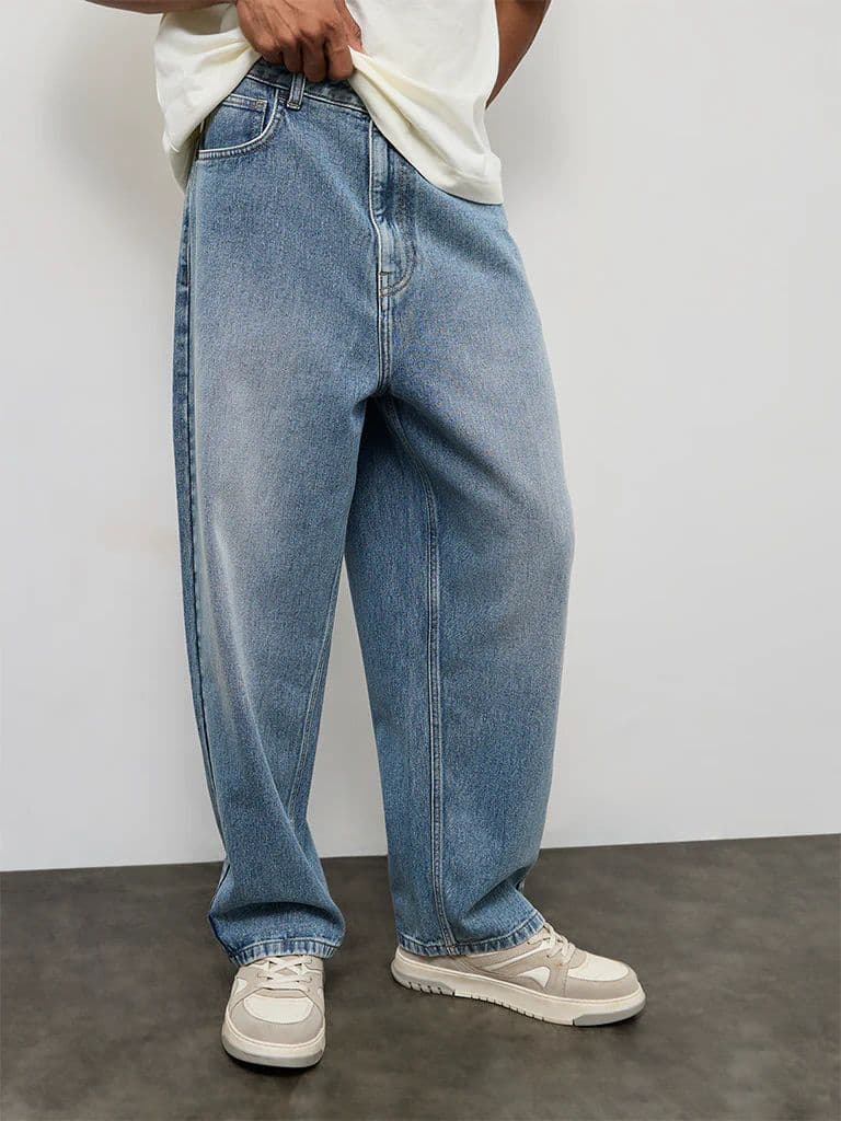 Nuon Light Blue Washed Relaxed-Fit Mid-Rise Jeans — photo 2