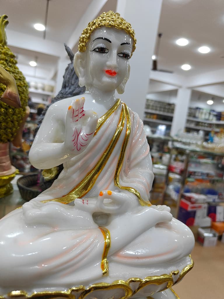 White Buddha Statue | Gold Trim | Meditation Aid | Decorative